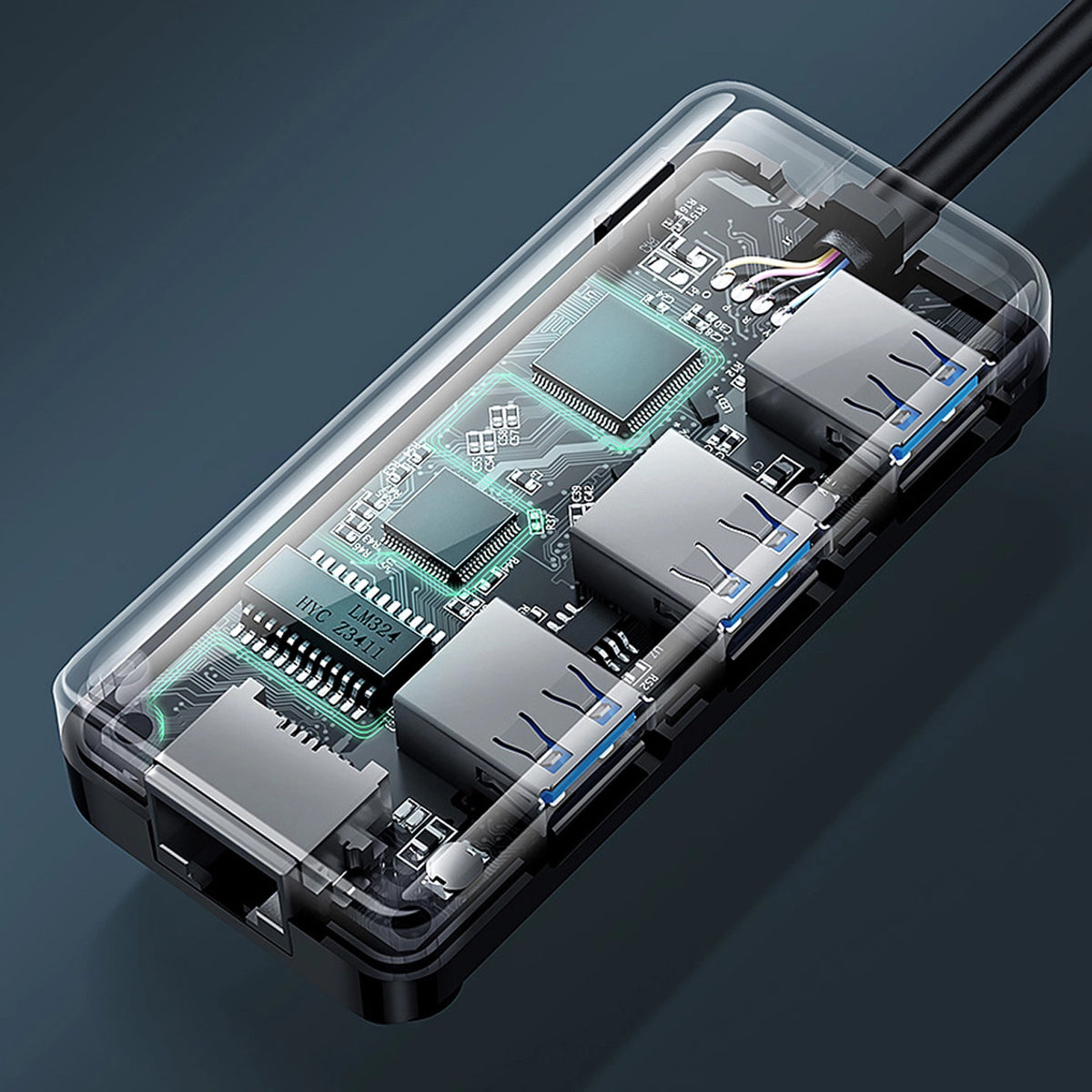 Hub USB UGREEN 20265, 3 x USB-A 3.0 - 1 x RJ45, Μαύρο