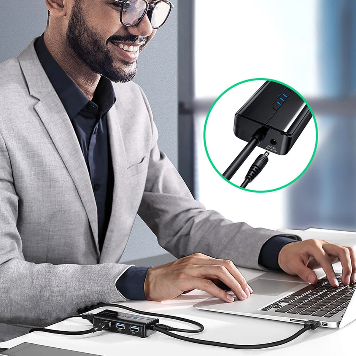 Hub USB UGREEN 20265, 3 x USB-A 3.0 - 1 x RJ45, Μαύρο