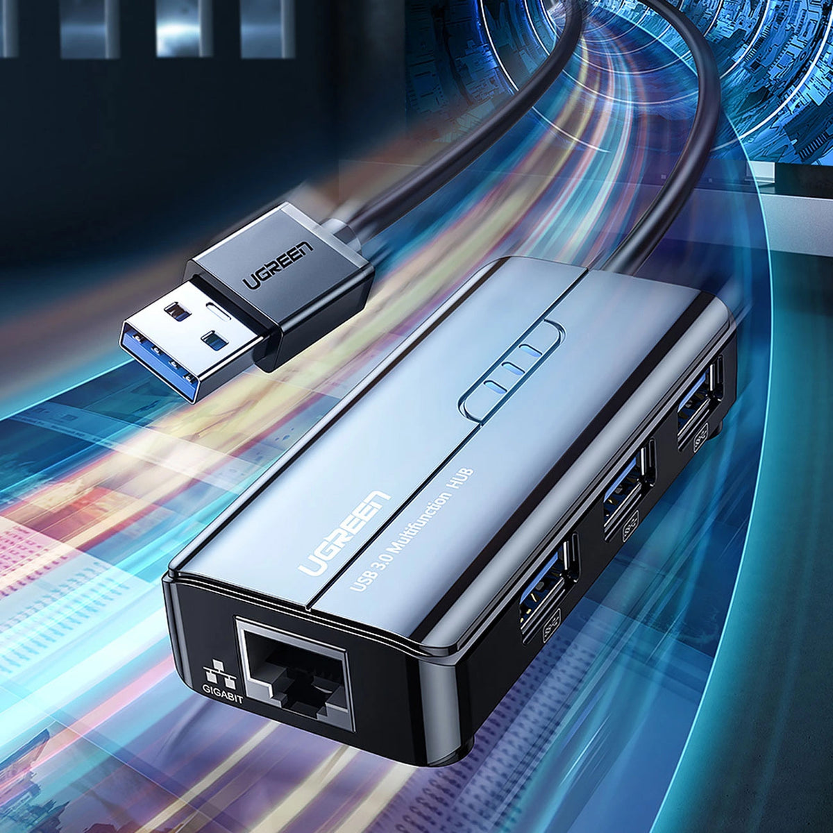 Hub USB UGREEN 20265, 3 x USB-A 3.0 - 1 x RJ45, Μαύρο