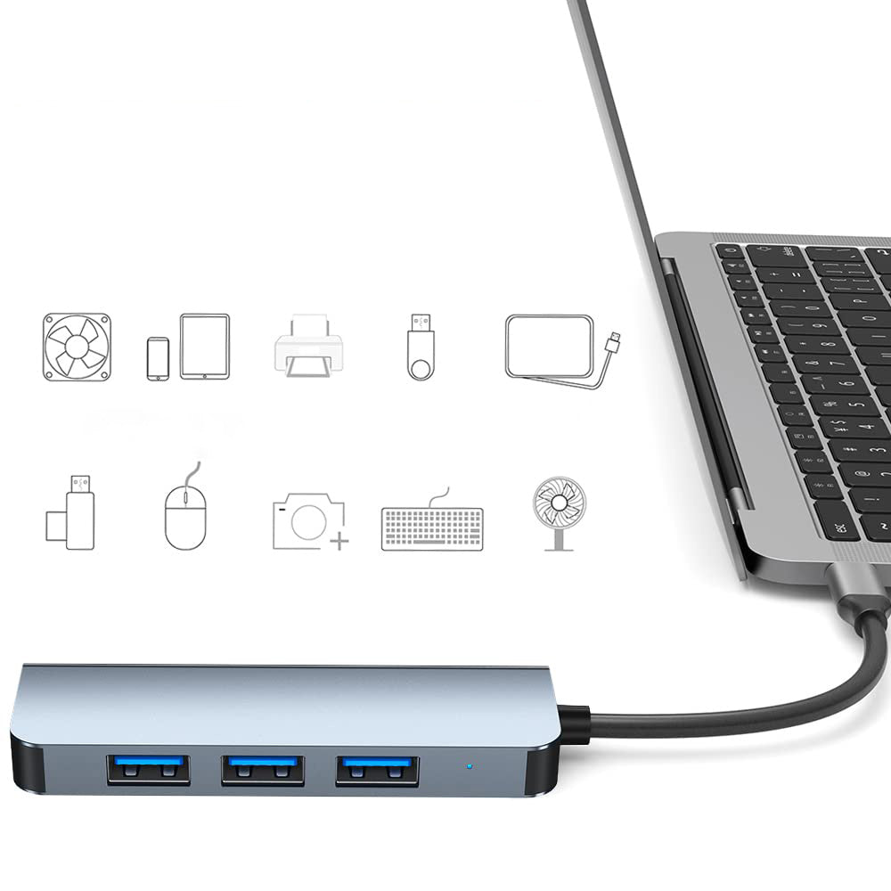 Hub USB / USB-C Techsuit H8 DataBridge, 4in1, Γκρι