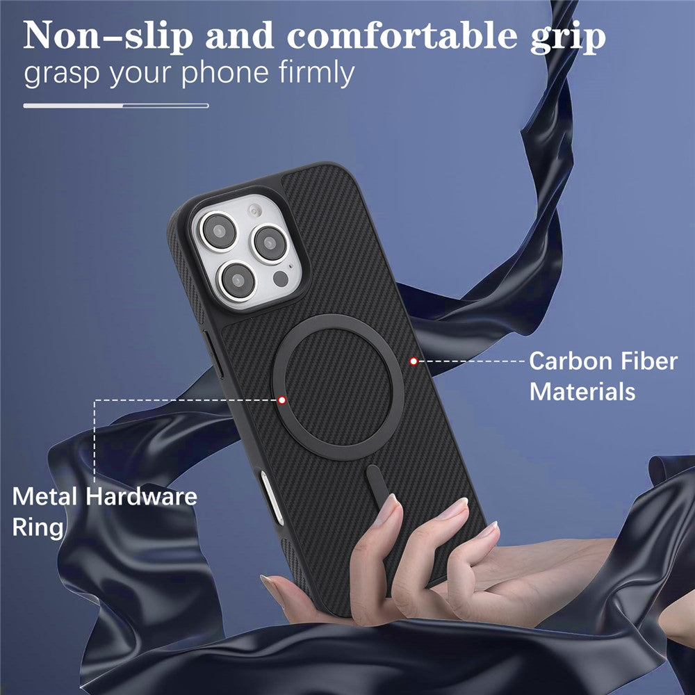 Θήκη MagSafe για Apple iPhone 16 Pro Max, OEM, Carbon Metal Ring, Μαύρο