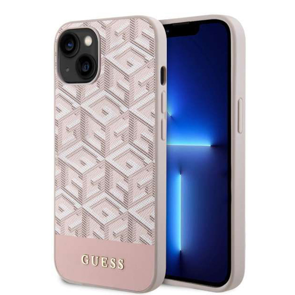 MagSafe Case for Apple iPhone 14, Guess, GCube Stripes, Pink