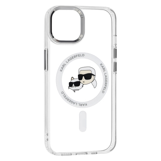 Θήκη MagSafe για Apple iPhone 14, Karl Lagerfeld, IML Metal Karl & Choupette's Heads, Λευκή