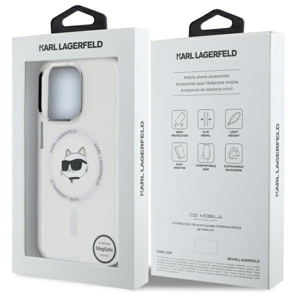 Θήκη MagSafe για Apple iPhone 14 Pro, Karl Lagerfeld, IML Metal Choupette's Head, Λευκή.