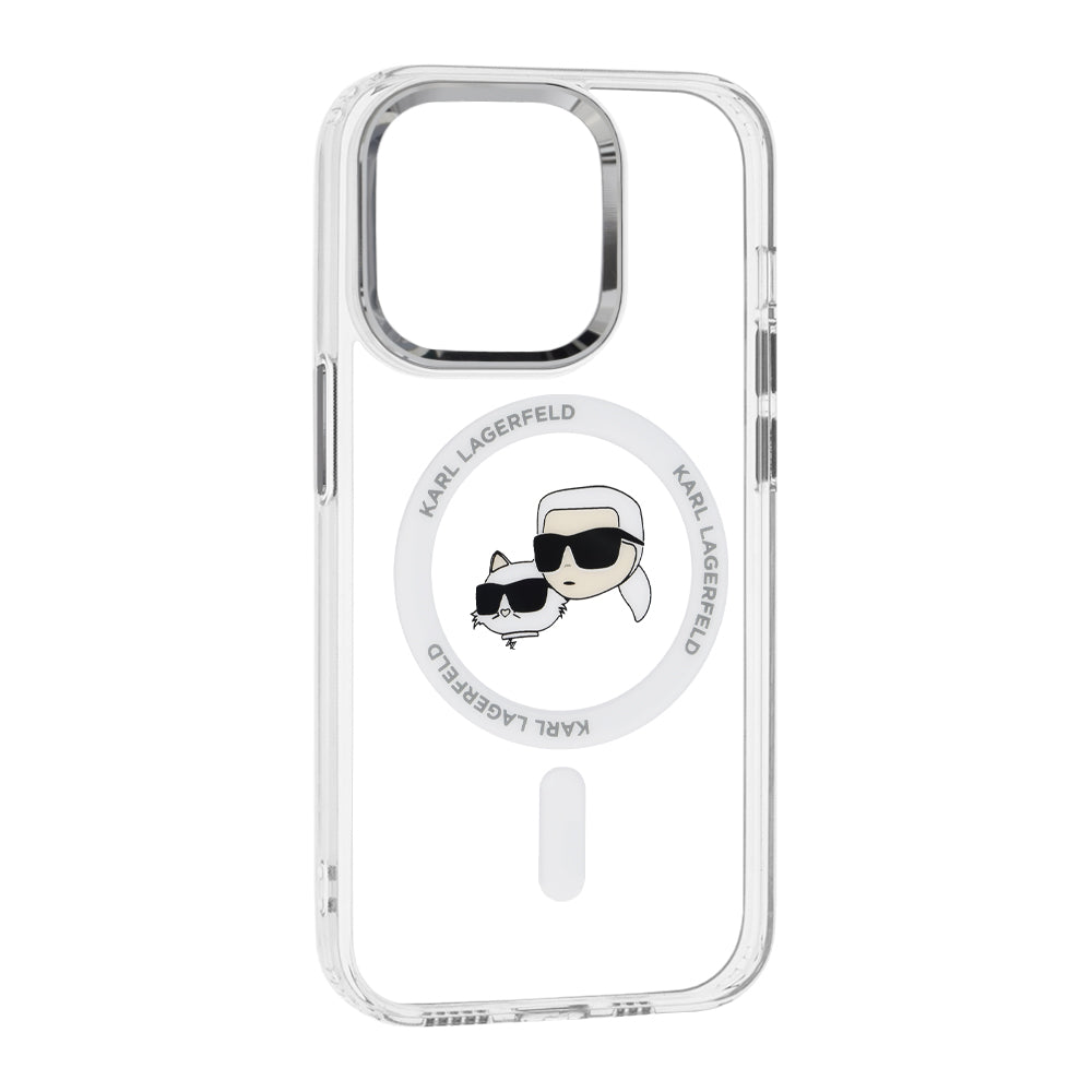 Θήκη MagSafe για Apple iPhone 14 Pro, Karl Lagerfeld, IML Metal Karl & Choupette's Heads, Λευκή.