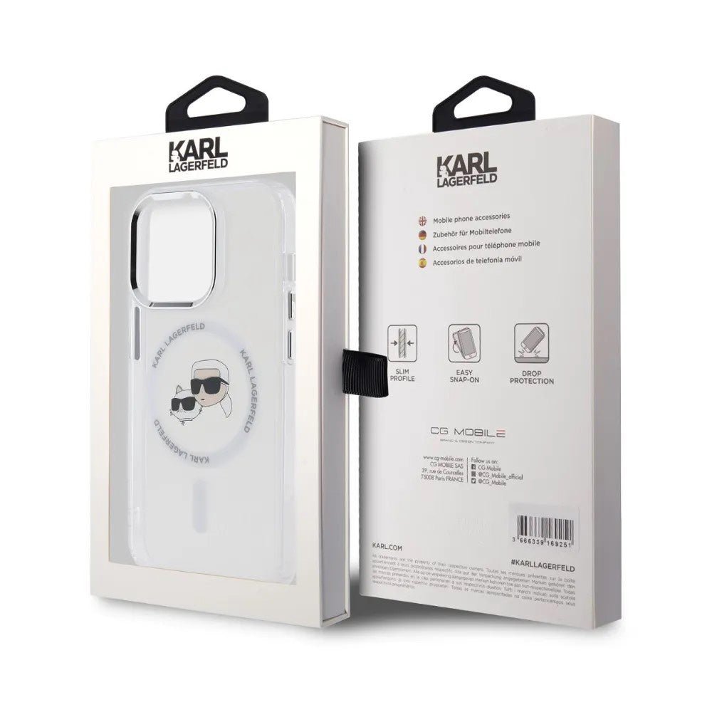 Θήκη MagSafe για Apple iPhone 14 Pro, Karl Lagerfeld, IML Metal Karl & Choupette's Heads, Λευκή.