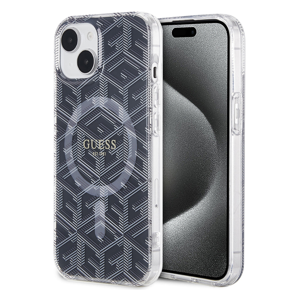 Θήκη MagSafe για Apple iPhone 15, Guess, IML Gcube, Μαύρη