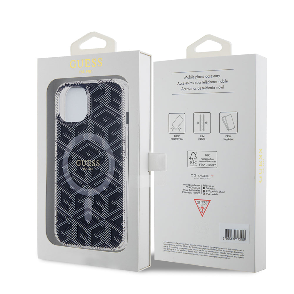 Θήκη MagSafe για Apple iPhone 15, Guess, IML Gcube, Μαύρη