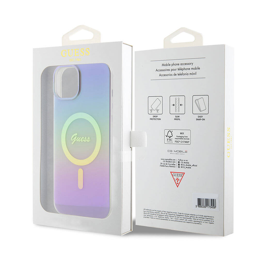 Θήκη MagSafe για Apple iPhone 15, Guess, IML Iridescent, Μωβ
