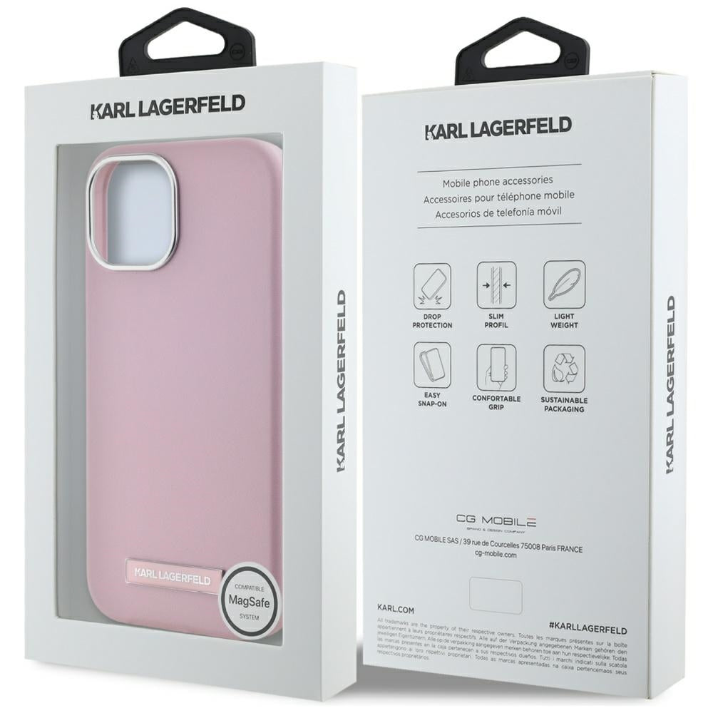 Θήκη MagSafe για Apple iPhone 15, Karl Lagerfeld, FW Metal Plate, Ροζ