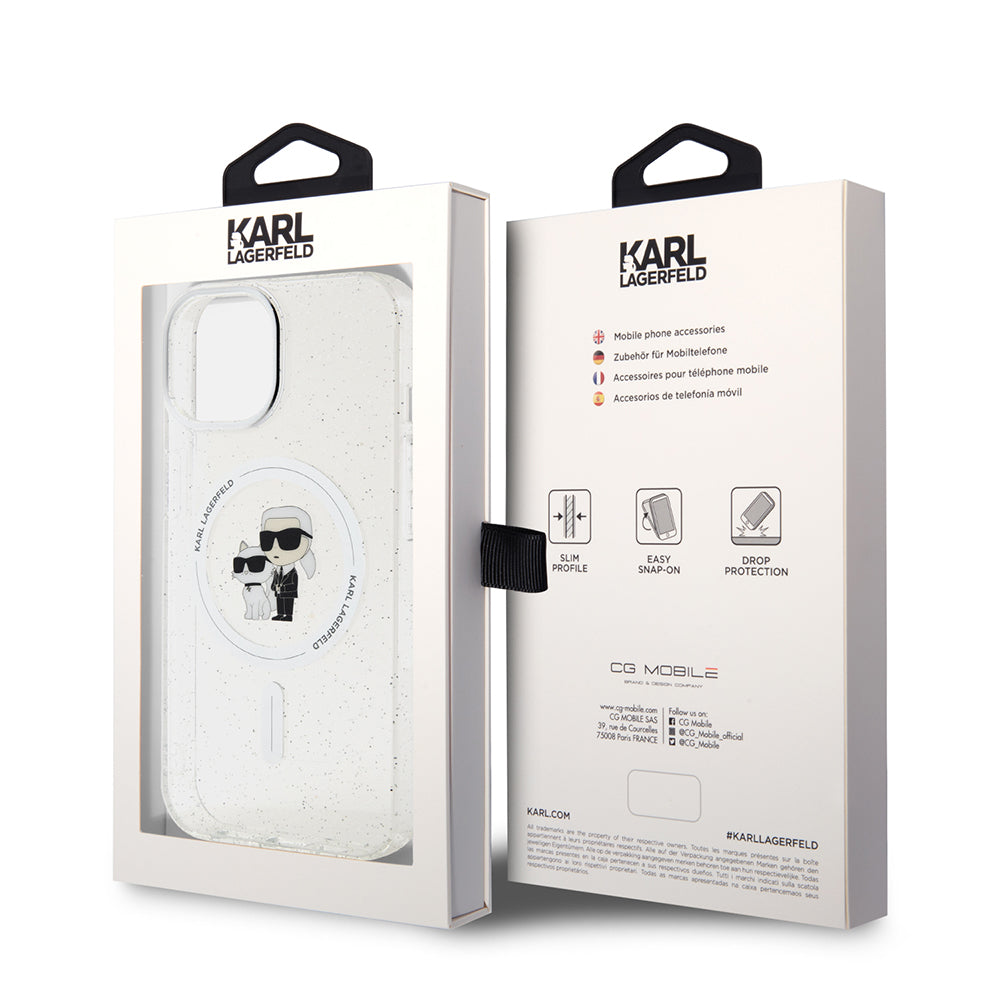 MagSafe Case for Apple iPhone 15, Karl Lagerfeld, Glitter, Transparent