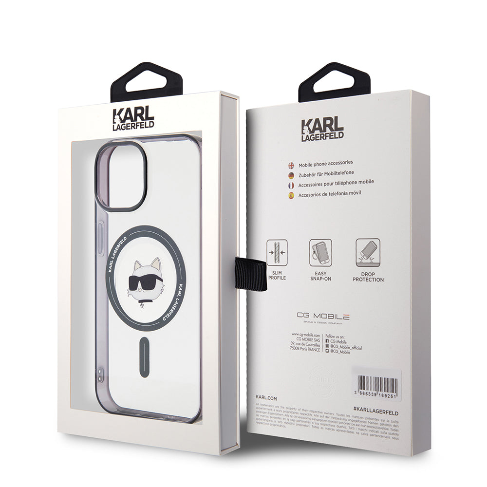 MagSafe Case for Apple iPhone 15, Karl Lagerfeld, IML Choupette's Head, Transparent