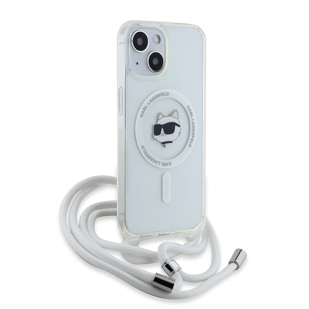 Θήκη MagSafe για Apple iPhone 15, Karl Lagerfeld, IML Crossbody Choupette's Head with Strap, Διάφανη
