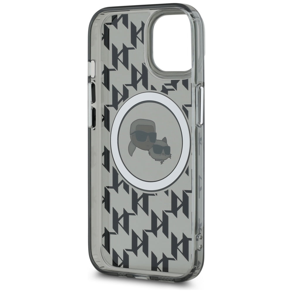 Θήκη MagSafe για Apple iPhone 15, Karl Lagerfeld, IML Monogram Karl & Choupette's Heads, Μαύρη