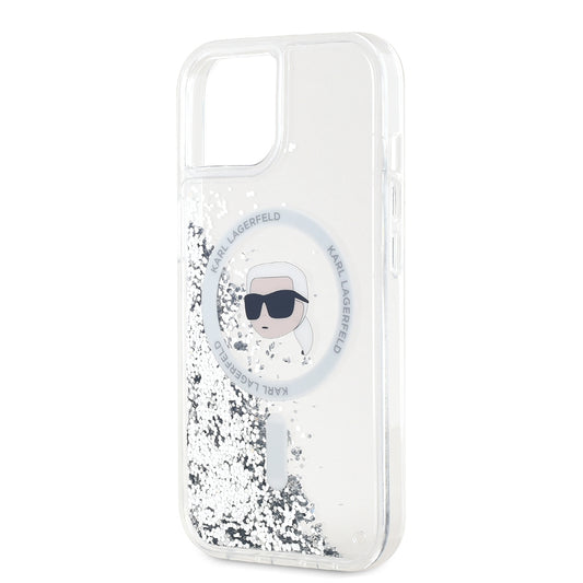 Θήκη MagSafe για Apple iPhone 15, Karl Lagerfeld, Liquid Glitter Karl's Head, Διαφανής
