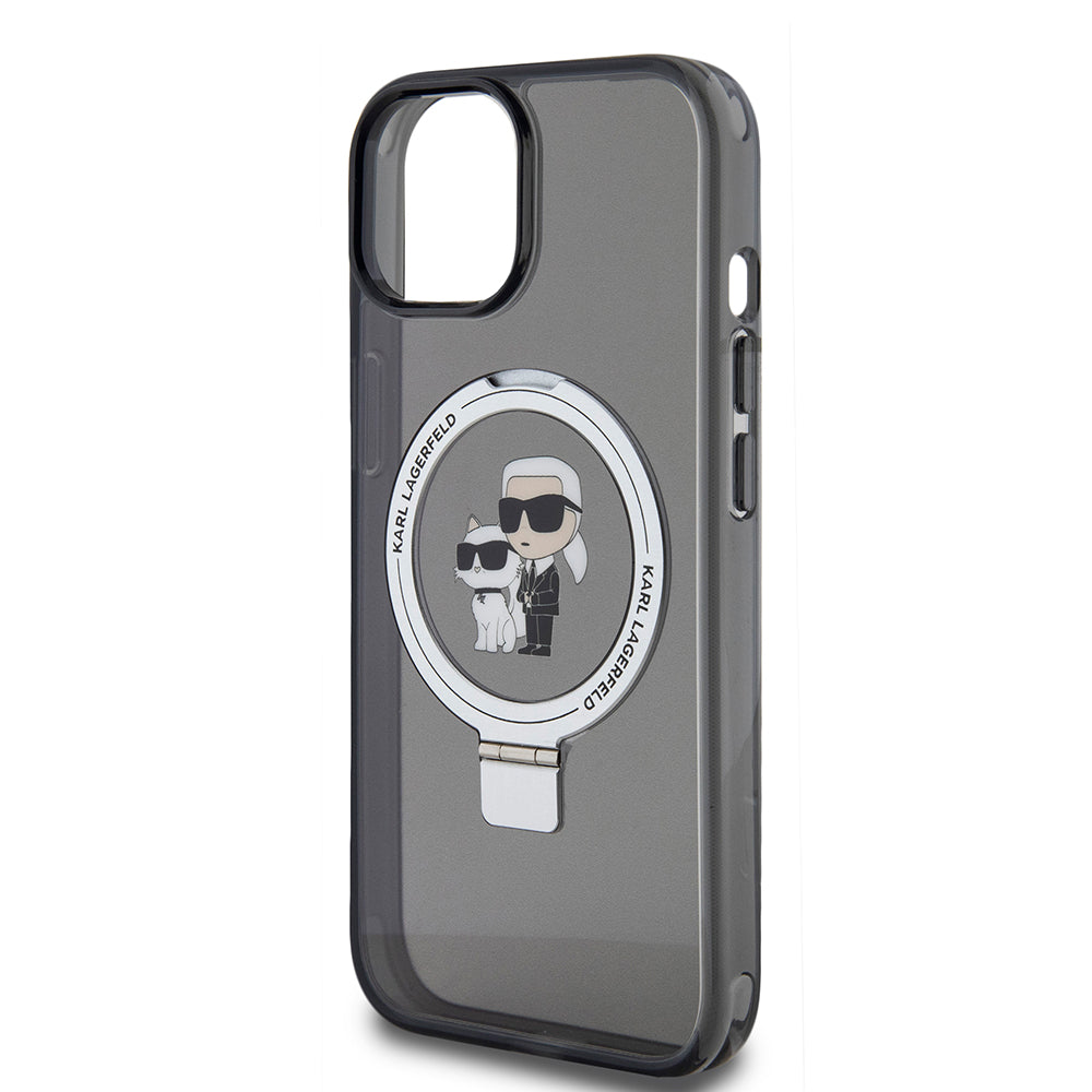 Θήκη MagSafe για Apple iPhone 15, Karl Lagerfeld, Ring Stand Karl & Choupette, Μαύρη