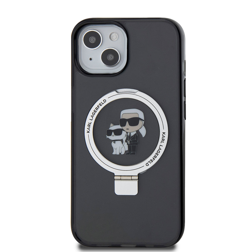 Θήκη MagSafe για Apple iPhone 15, Karl Lagerfeld, Ring Stand Karl & Choupette, Μαύρη