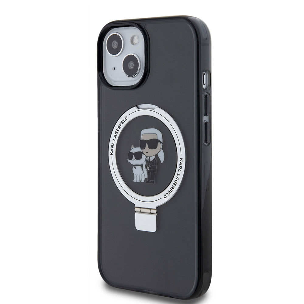 Θήκη MagSafe για Apple iPhone 15, Karl Lagerfeld, Ring Stand Karl & Choupette, Μαύρη