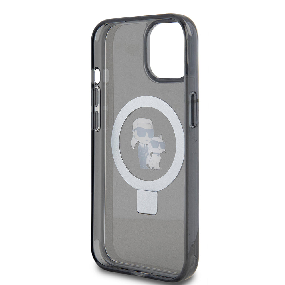 Θήκη MagSafe για Apple iPhone 15, Karl Lagerfeld, Ring Stand Karl & Choupette, Μαύρη