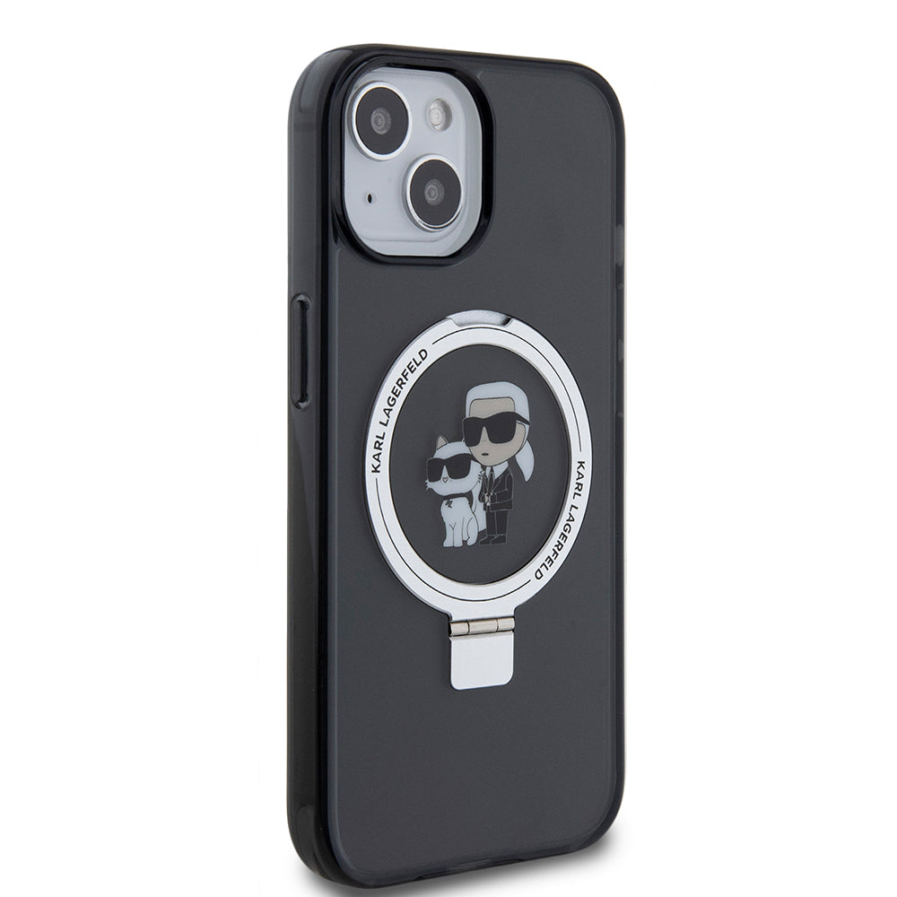 Θήκη MagSafe για Apple iPhone 15, Karl Lagerfeld, Ring Stand Karl & Choupette, Μαύρη