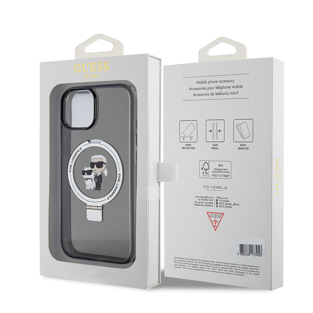 Θήκη MagSafe για Apple iPhone 15, Karl Lagerfeld, Ring Stand Karl & Choupette, Μαύρη