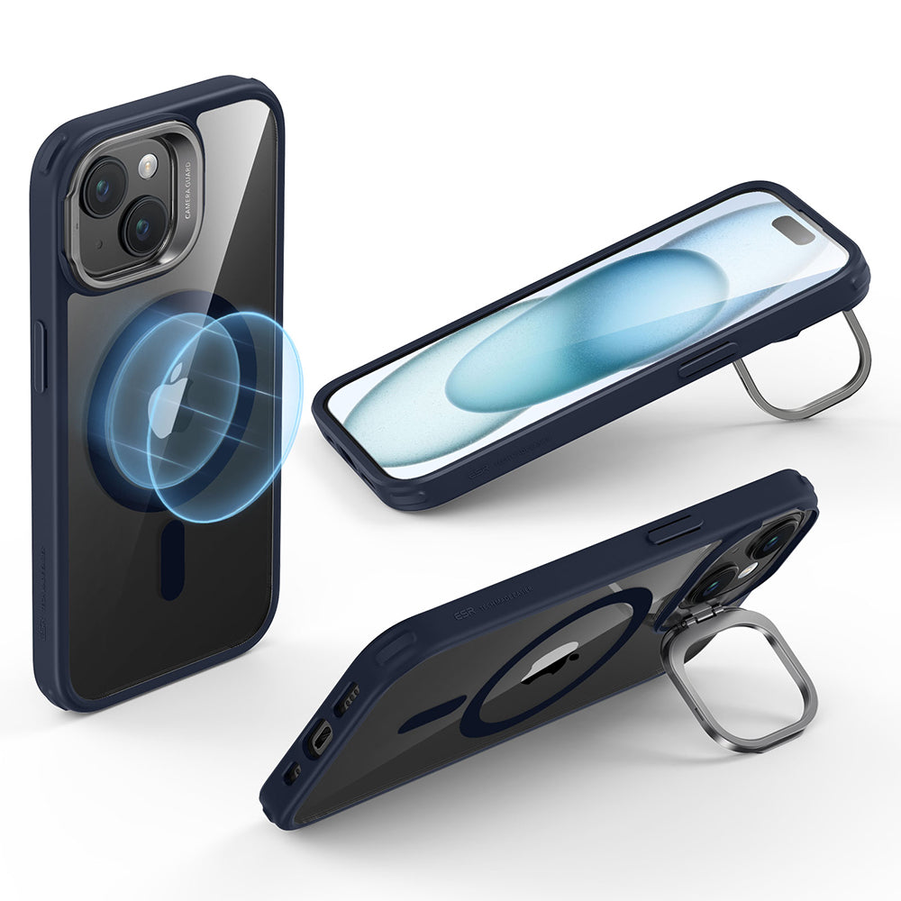 MagSafe Case for Apple iPhone 15 Plus, ESR, Classic Hybrid Kickstand, Navy Transparent