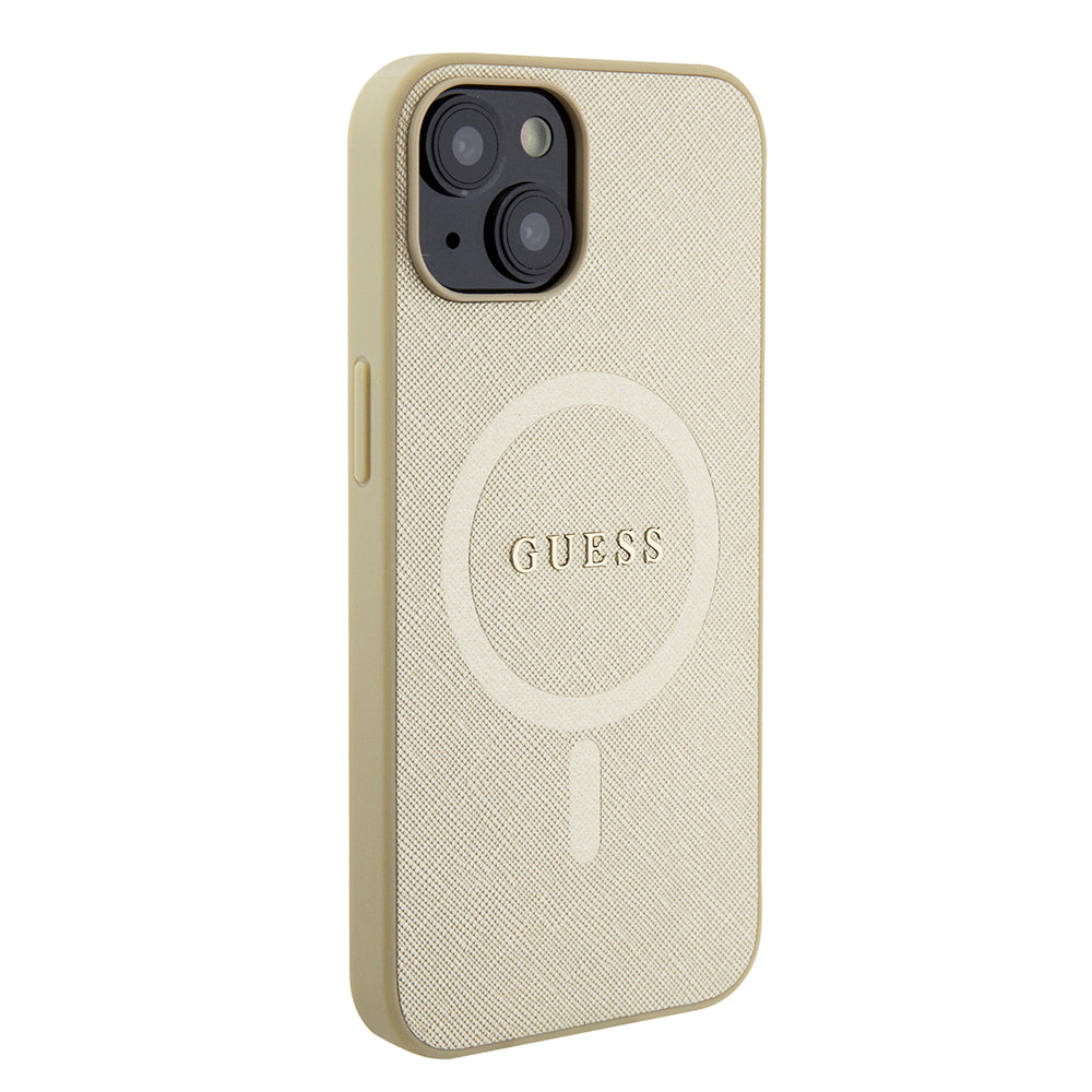 Θήκη MagSafe για Apple iPhone 15 Plus, Guess, Saffiano, Χρυσή
