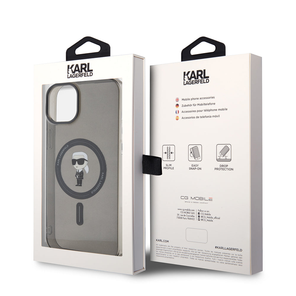 Θήκη MagSafe για Apple iPhone 15 Plus, Karl Lagerfeld, IML Ikonik Karl, Μαύρη