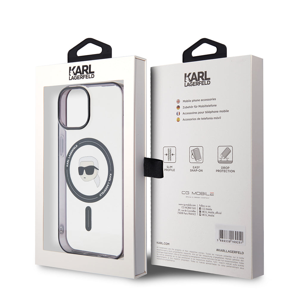 Θήκη MagSafe για Apple iPhone 15 Plus, Karl Lagerfeld, IML Karl's Head, Διάφανη