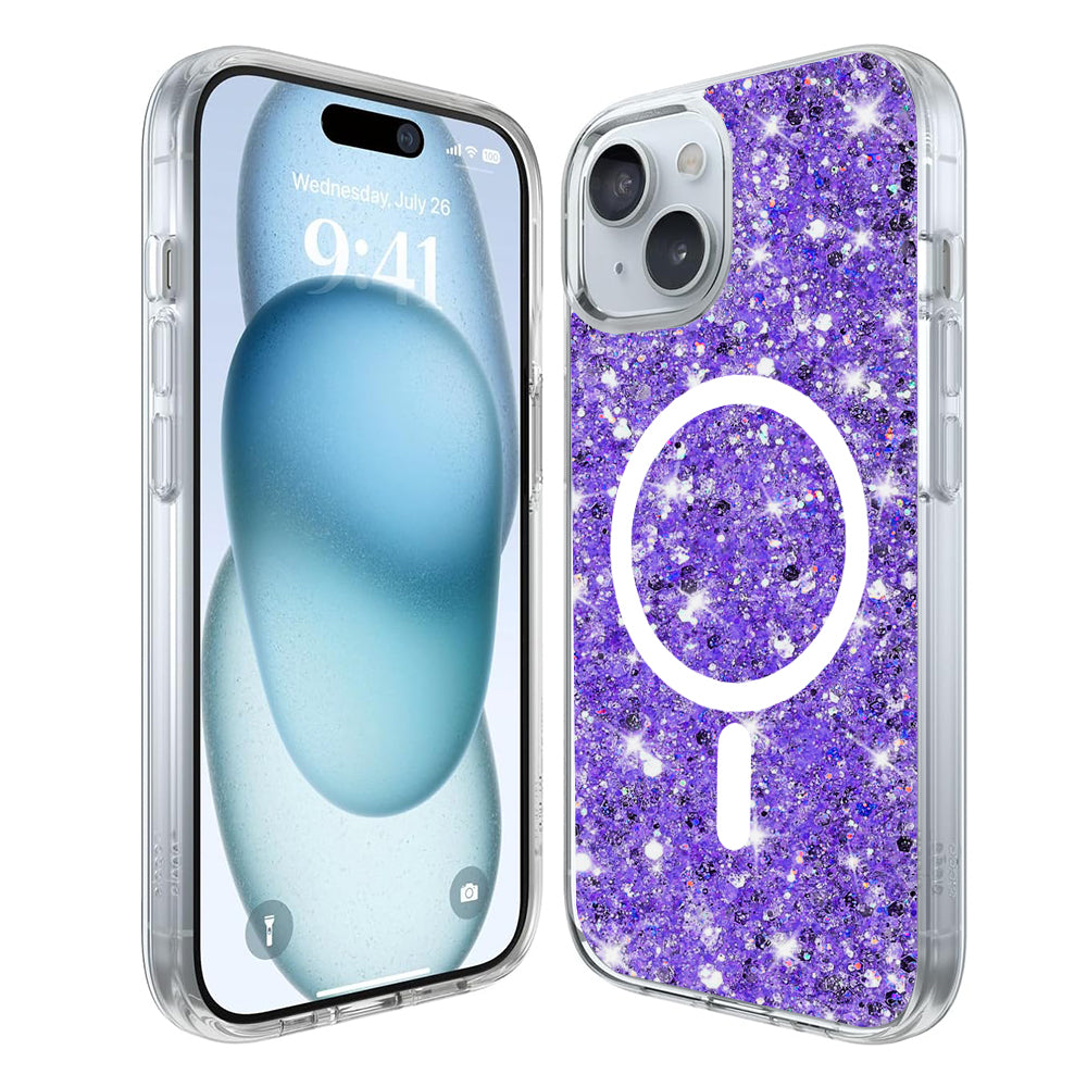 Θήκη MagSafe για Apple iPhone 15 Plus, Techsuit, Sparkly Glitter, Μωβ