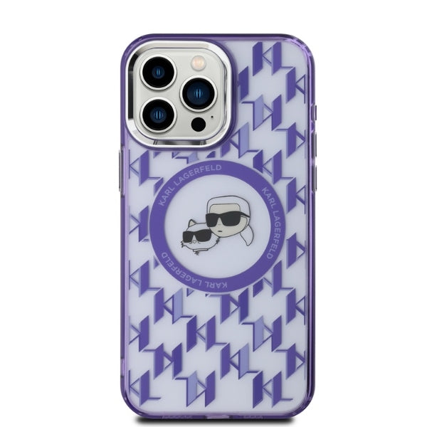 Θήκη MagSafe για Apple iPhone 15 Pro, Karl Lagerfeld, IML Monogram Karl & Choupette's Heads, Μωβ