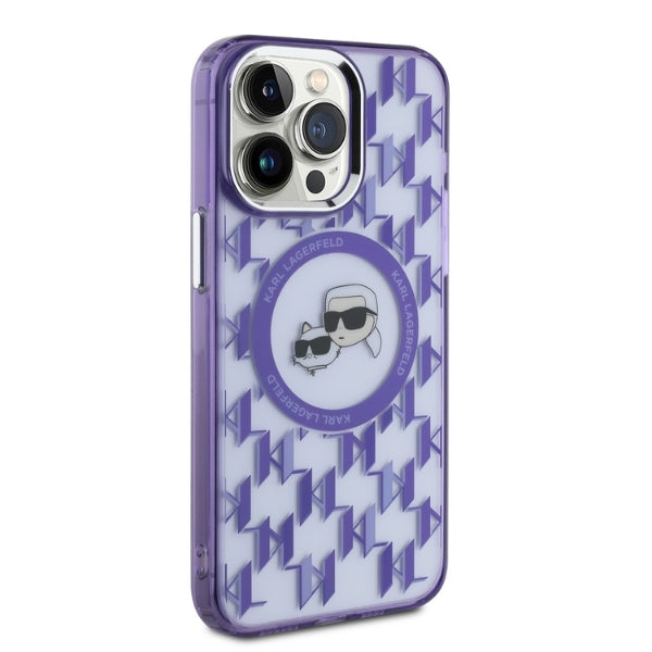 Θήκη MagSafe για Apple iPhone 15 Pro, Karl Lagerfeld, IML Monogram Karl & Choupette's Heads, Μωβ