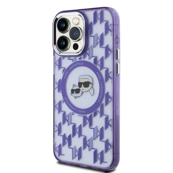 Θήκη MagSafe για Apple iPhone 15 Pro, Karl Lagerfeld, IML Monogram Karl & Choupette's Heads, Μωβ