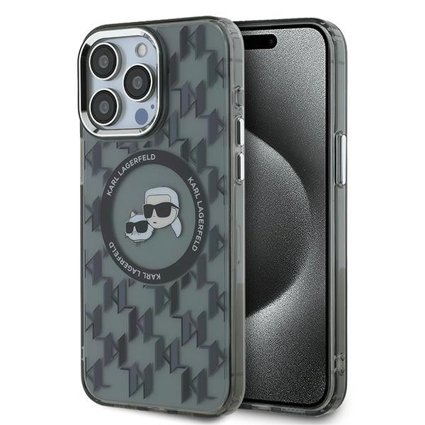 Θήκη MagSafe για Apple iPhone 15 Pro, Karl Lagerfeld, IML Monogram Karl & Choupette's Heads, Μαύρη