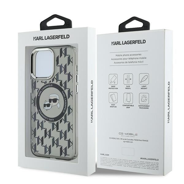 Θήκη MagSafe για Apple iPhone 15 Pro, Karl Lagerfeld, IML Monogram Karl & Choupette's Heads, Μαύρη