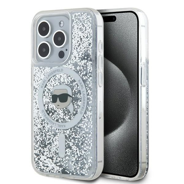 Θήκη MagSafe για Apple iPhone 15 Pro, Karl Lagerfeld, Liquid Glitter Karl's Head, Διαφανής