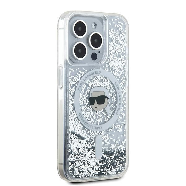 Θήκη MagSafe για Apple iPhone 15 Pro, Karl Lagerfeld, Liquid Glitter Karl's Head, Διαφανής