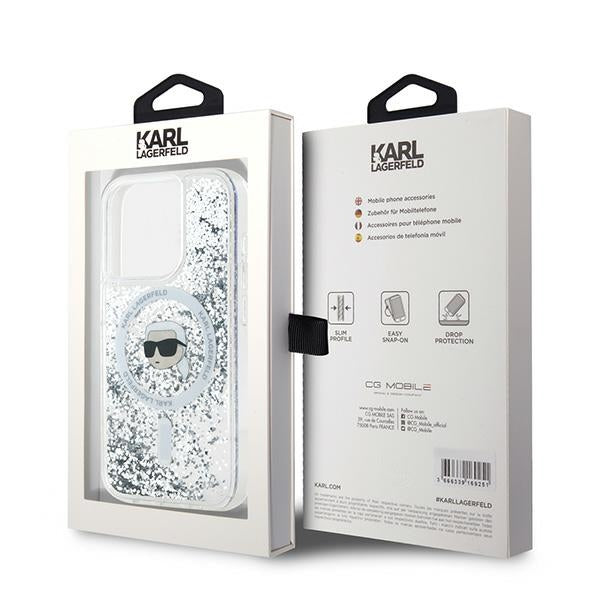 Θήκη MagSafe για Apple iPhone 15 Pro, Karl Lagerfeld, Liquid Glitter Karl's Head, Διαφανής