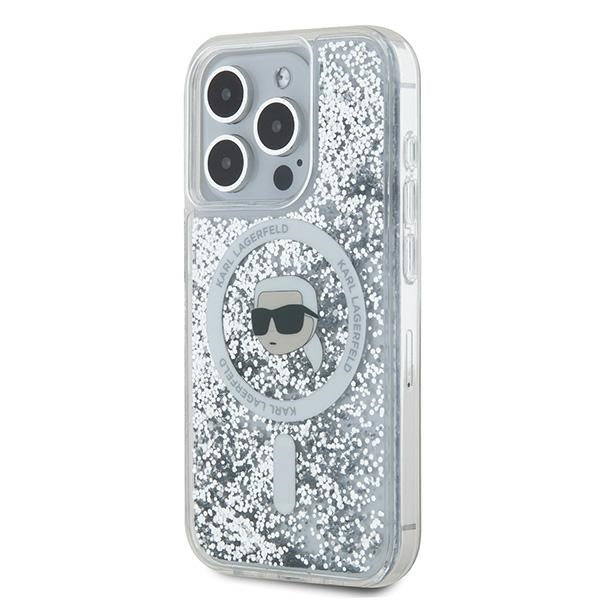 Θήκη MagSafe για Apple iPhone 15 Pro, Karl Lagerfeld, Liquid Glitter Karl's Head, Διαφανής
