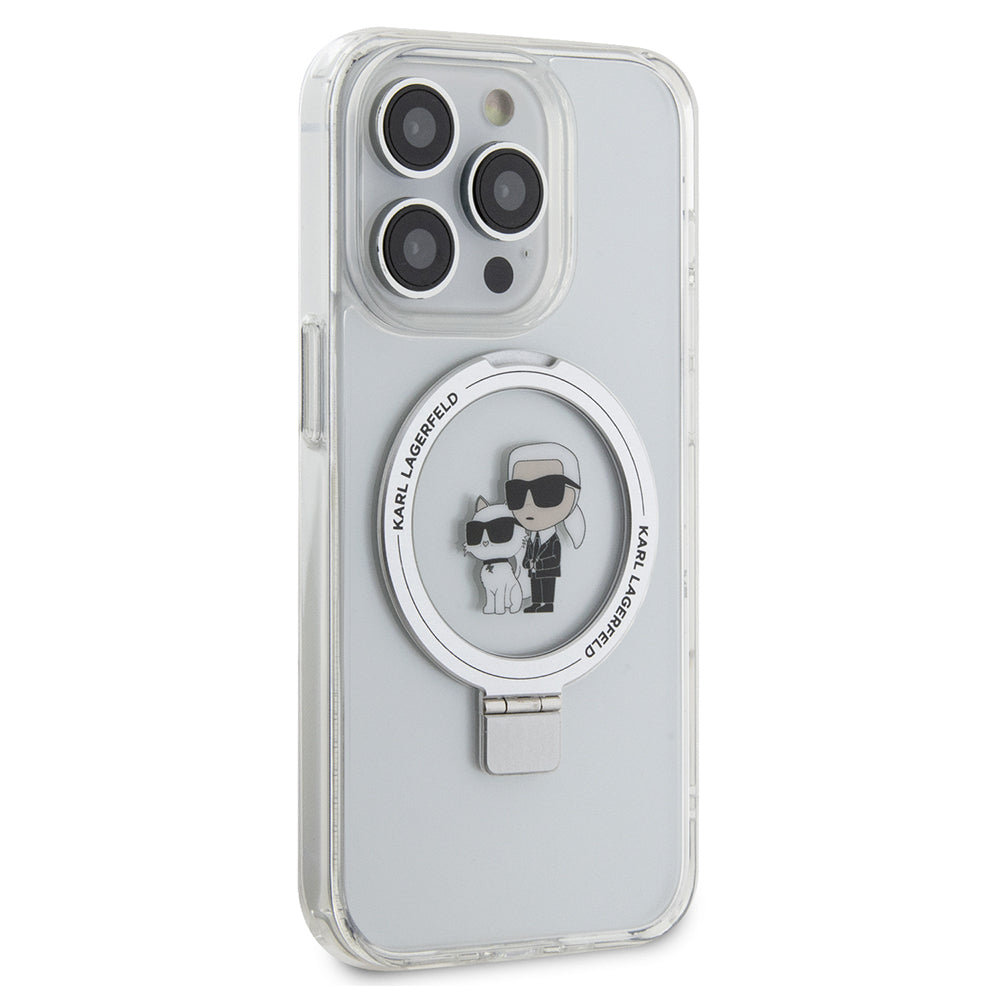 Θήκη MagSafe για Apple iPhone 15 Pro, Karl Lagerfeld, Ring Stand Karl & Choupette, Λευκή