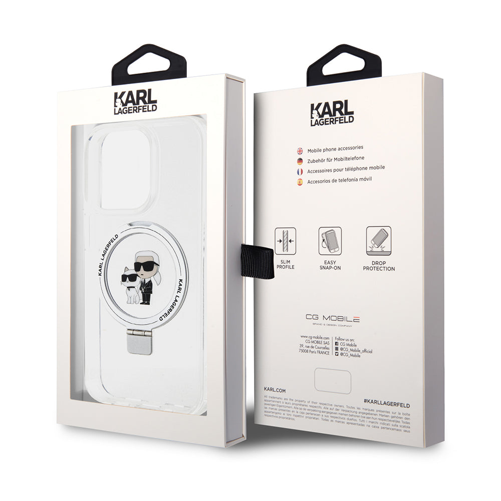 Θήκη MagSafe για Apple iPhone 15 Pro, Karl Lagerfeld, Ring Stand Karl & Choupette, Λευκή