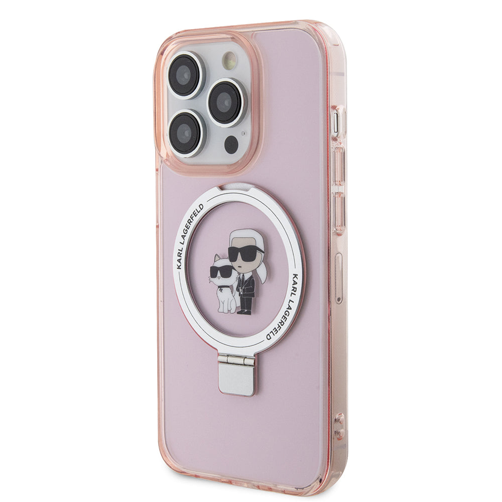 MagSafe Case for Apple iPhone 15 Pro, Karl Lagerfeld, Ring Stand Karl & Choupette, Pink