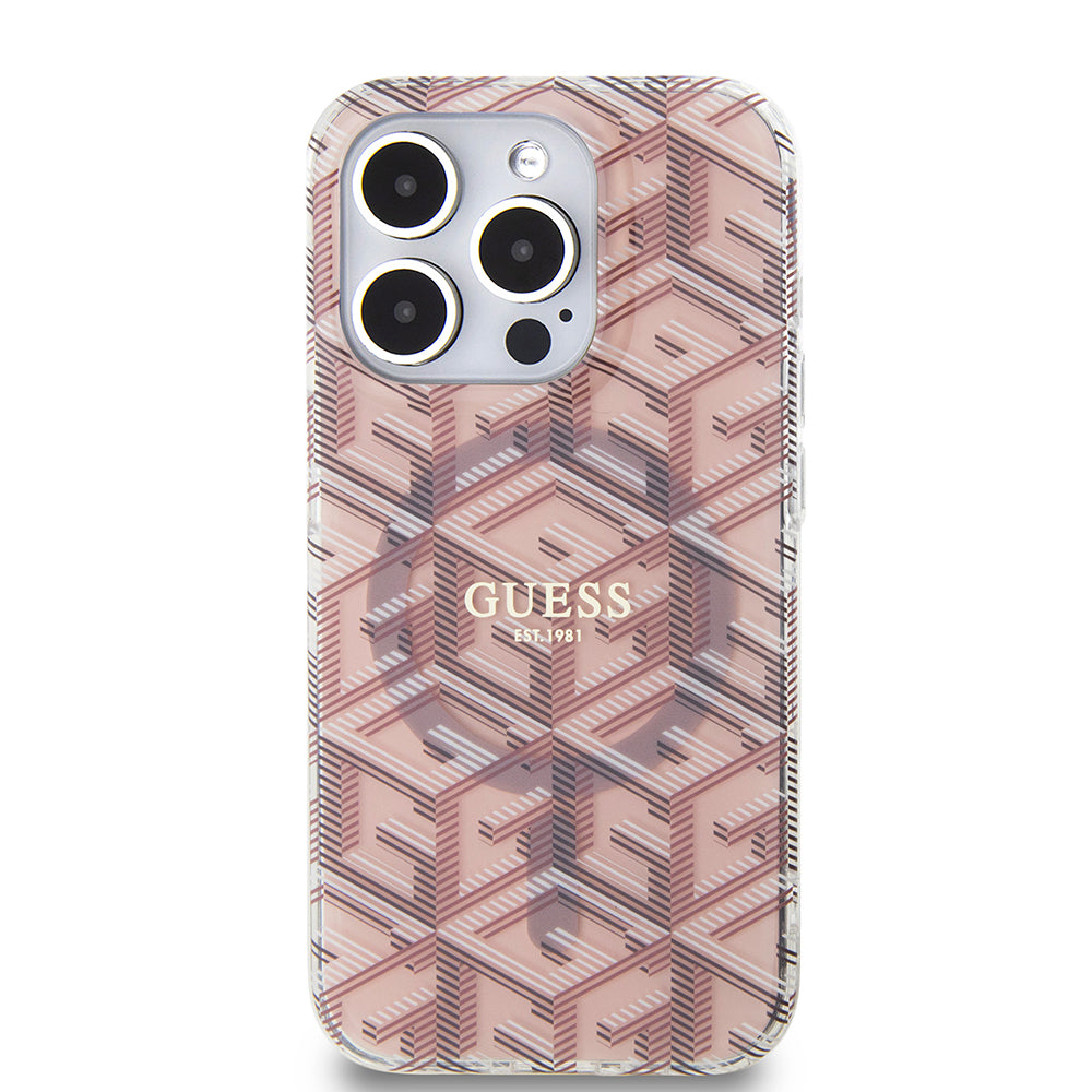 Θήκη MagSafe για Apple iPhone 15 Pro Max, Guess, IML Gcube, Ροζ