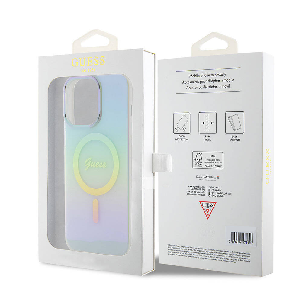 Θήκη MagSafe για Apple iPhone 15 Pro Max, Guess, IML Iridescent, Τυρκουάζ