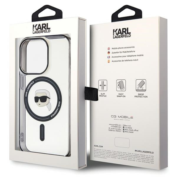 Θήκη MagSafe για Apple iPhone 15 Pro Max, Karl Lagerfeld, IML Karl's Head, Διάφανη