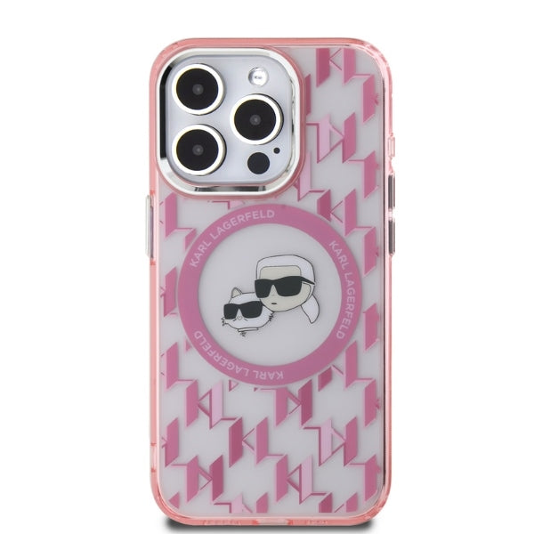 Θήκη MagSafe για Apple iPhone 15 Pro Max, Karl Lagerfeld, IML Monogram Karl & Choupette's Heads, Ροζ