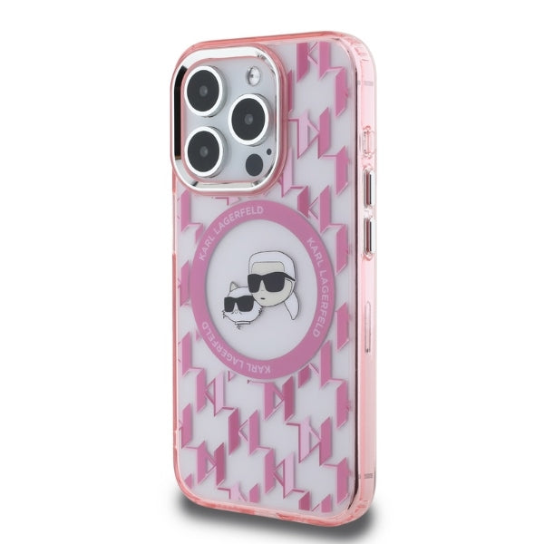 Θήκη MagSafe για Apple iPhone 15 Pro Max, Karl Lagerfeld, IML Monogram Karl & Choupette's Heads, Ροζ