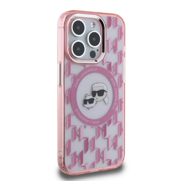 Θήκη MagSafe για Apple iPhone 15 Pro Max, Karl Lagerfeld, IML Monogram Karl & Choupette's Heads, Ροζ