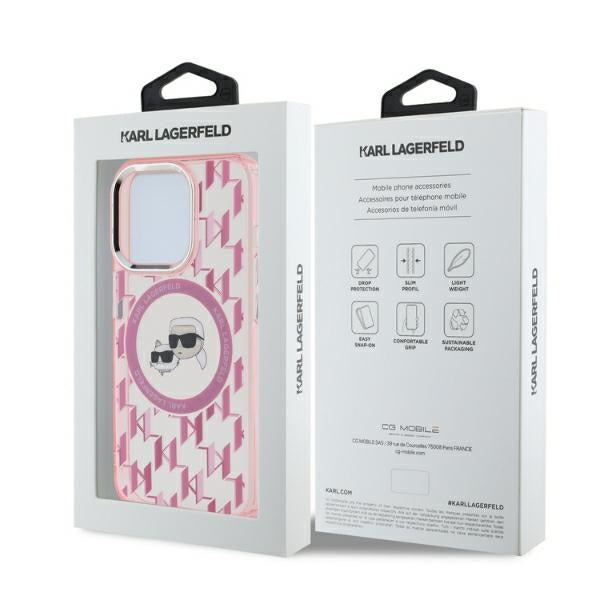 Θήκη MagSafe για Apple iPhone 15 Pro Max, Karl Lagerfeld, IML Monogram Karl & Choupette's Heads, Ροζ