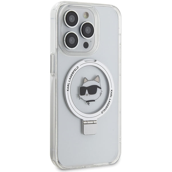 MagSafe Case for Apple iPhone 15 Pro Max, Karl Lagerfeld, Ring Stand Choupette's Head, White